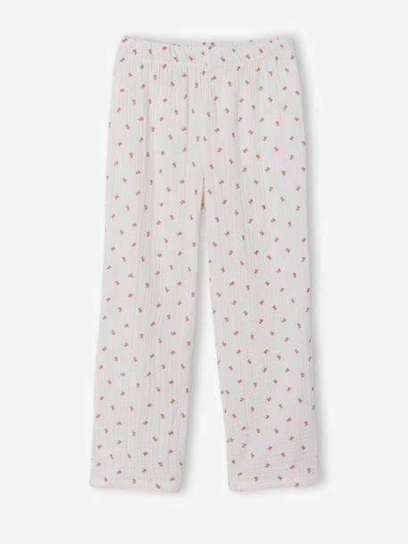 Pyjama fille gaze de coton fleurs écru - vertbaudet enfant 