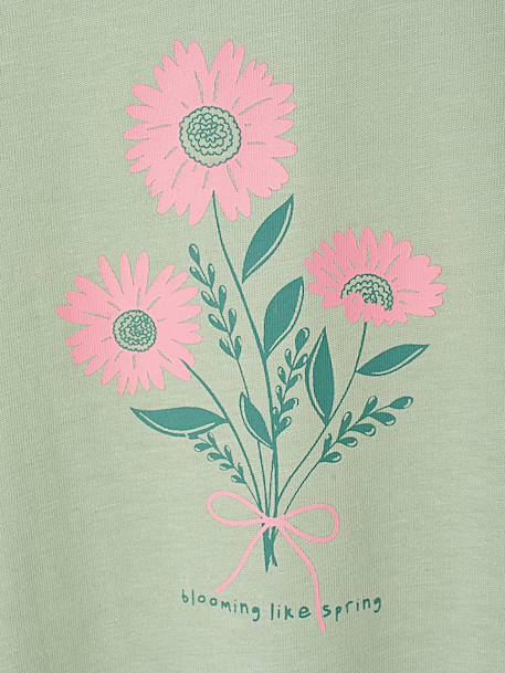 T-shirt voor meisjes met print en korte mouwen ecru+rozen+saliegroen - vertbaudet enfant 
