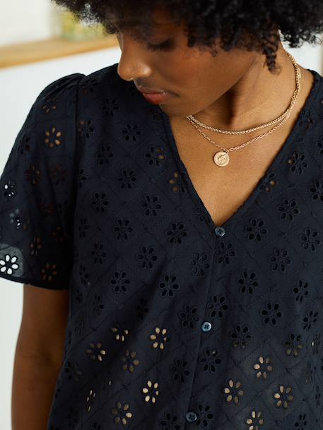 Chemisier grossesse et allaitement en broderie anglaise kaki+noir - vertbaudet enfant 