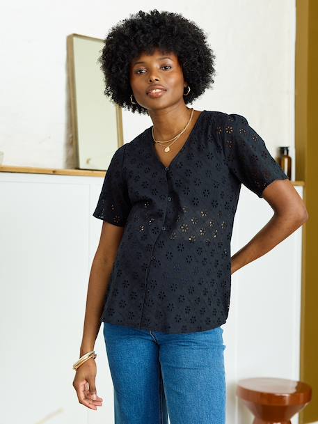 Chemisier grossesse et allaitement en broderie anglaise kaki+noir - vertbaudet enfant 