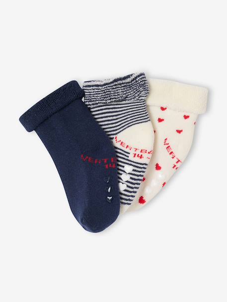 Lot de 3 paires de chaussettes bébé fille coeurs écru+noisette - vertbaudet enfant 