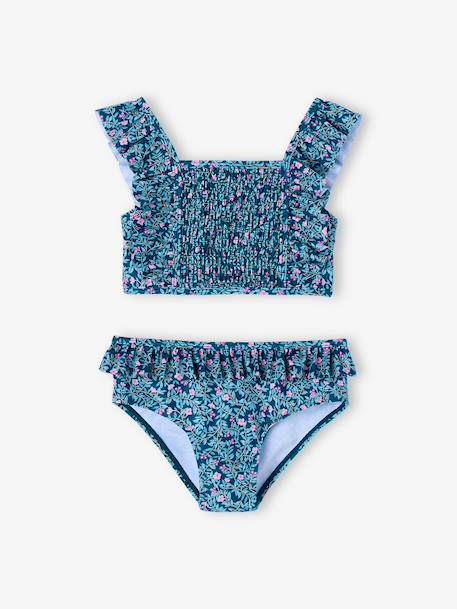 Maillot de bain 2 pièces fille fleurs vert émeraude - vertbaudet enfant 
