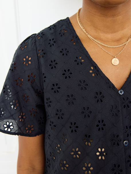 Chemisier grossesse et allaitement en broderie anglaise kaki+noir - vertbaudet enfant 