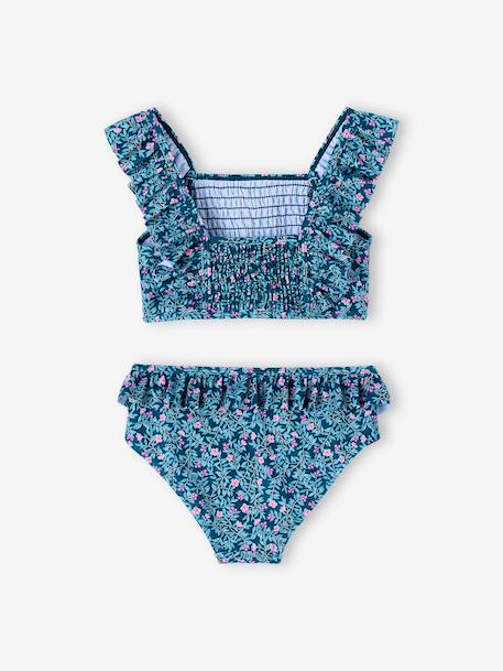 Maillot de bain 2 pièces fille fleurs vert émeraude - vertbaudet enfant 
