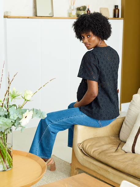 Chemisier grossesse et allaitement en broderie anglaise kaki+noir - vertbaudet enfant 