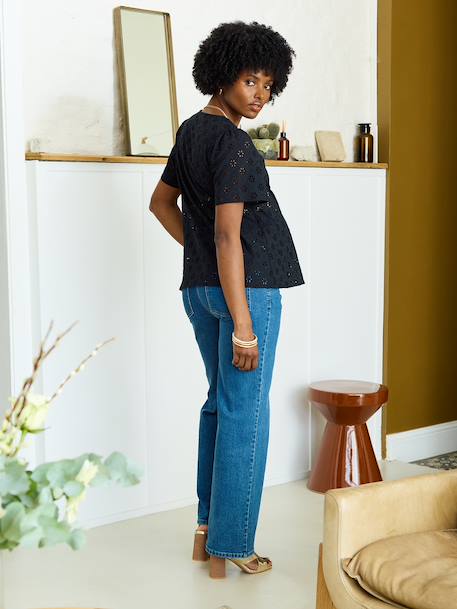 Chemisier grossesse et allaitement en broderie anglaise kaki+noir - vertbaudet enfant 