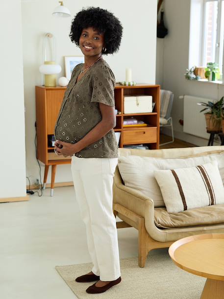 Chemisier grossesse et allaitement en broderie anglaise kaki+noir - vertbaudet enfant 