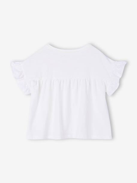 T-shirt fille manches détails brodés corail+écru+kaki - vertbaudet enfant 