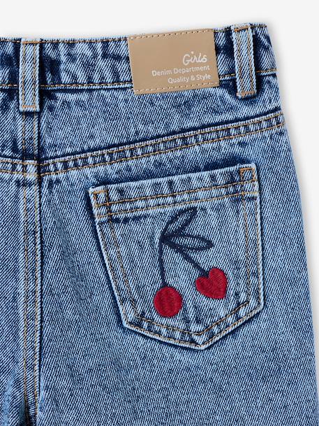 Jean fille mom brodé fleurs bleu+bleu clair+bleu moyen - vertbaudet enfant 