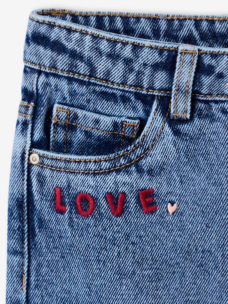 Jean fille mom brodé fleurs bleu+bleu clair+bleu moyen - vertbaudet enfant 