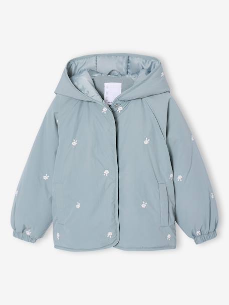 Doudoune légère fille brodée noisette+vert de gris - vertbaudet enfant 
