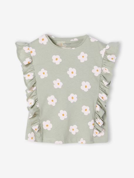 T-shirt manches courtes fille volants marine+vert sauge - vertbaudet enfant 