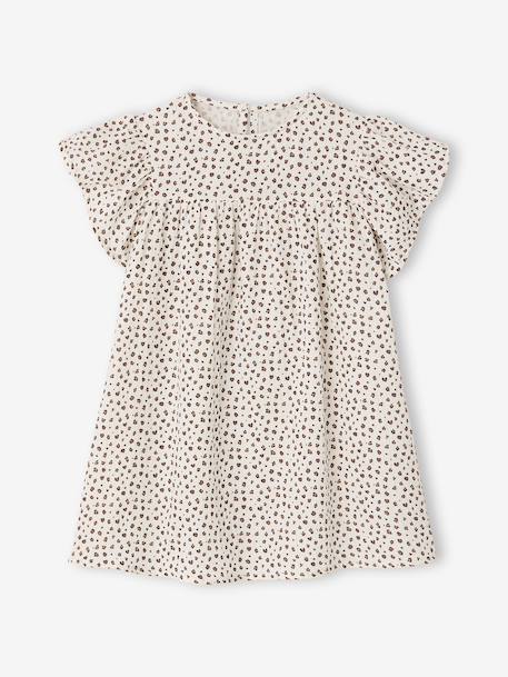 Jurk met bloemenprint van katoenen gaas beige+beige, bedrukt+lichtroze+vanille - vertbaudet enfant 
