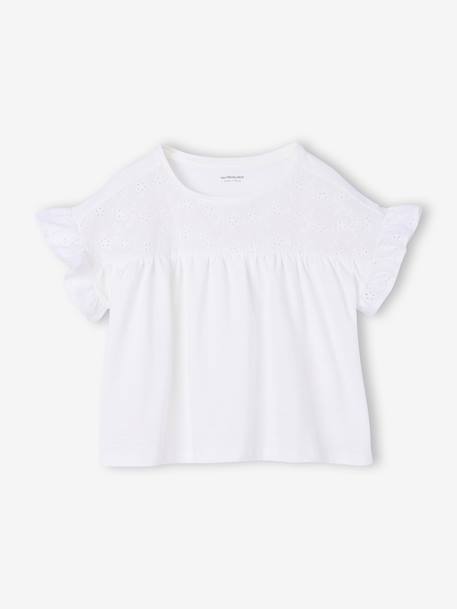 T-shirt fille manches détails brodés corail+écru+kaki - vertbaudet enfant 