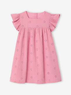 -Robe fille gaze de coton brodée fleurs