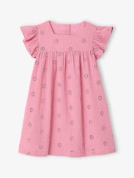 Fille-Robe-Robe fille gaze de coton brodée fleurs