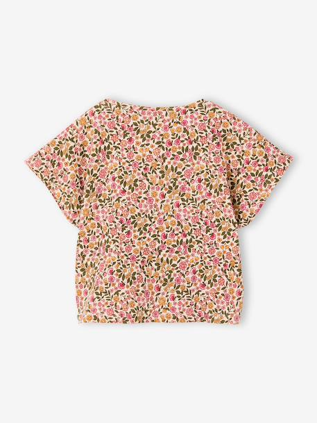 Blouse met korte mouwen amandelgroen+wit, bedrukt - vertbaudet enfant 