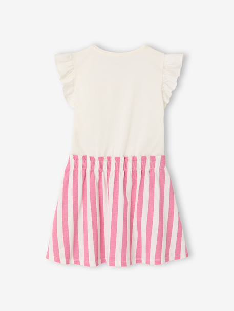 Robe fille effet 2 en 1 beige+écru+indigo+rayé rose+rose pâle - vertbaudet enfant 