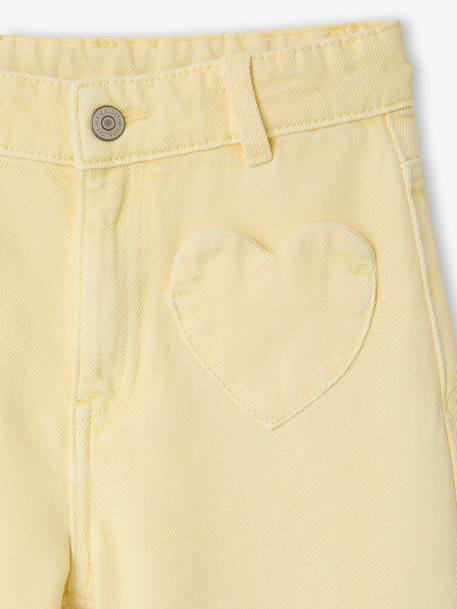 Wijde broek voor meisjes met hartvormige zakken lichtgeel+roze (poederkleur) - vertbaudet enfant 