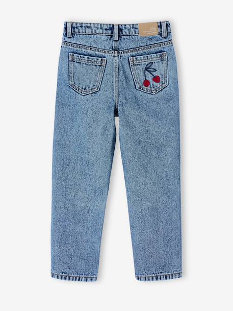 Jean fille mom brodé fleurs bleu+bleu clair+bleu moyen - vertbaudet enfant 
