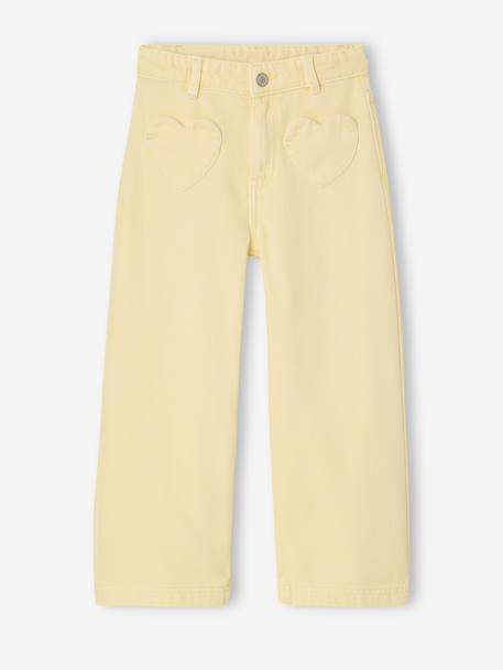 Pantalon large fille poches cœur jaune pâle+rose poudré - vertbaudet enfant 