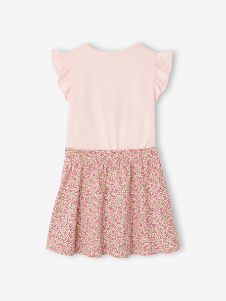 Meisjesjurk met 2-in-1 effect beige+ecru+indigoblauw+lichtroze+roze, gestreept - vertbaudet enfant 