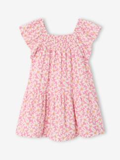 -Robe fille à smocks imprimée fleurs