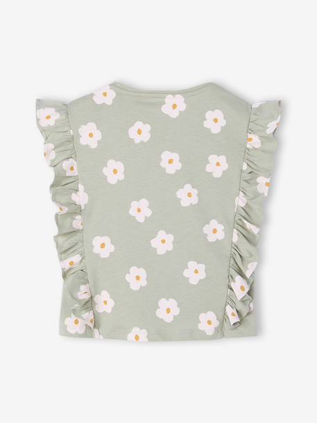 T-shirt manches courtes fille volants marine+vert sauge - vertbaudet enfant 