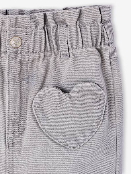 Jean fille paperbag poches coeur bleu moyen+denim brut+denim gris - vertbaudet enfant 