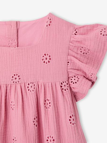 Bloemetjesjurk voor meisjes van katoengaas lichtblauw+oudroze - vertbaudet enfant 