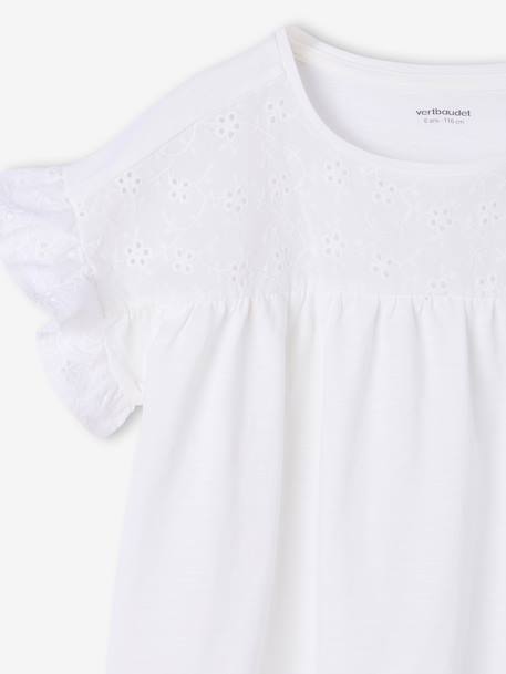 T-shirt fille manches détails brodés corail+écru+kaki - vertbaudet enfant 