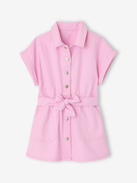 Robe ceinturée fille en twill coton mauve - vertbaudet enfant 