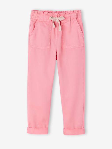 Soepele meisjesbroek in 'paperbag'-stijl kaki+rozen - vertbaudet enfant 