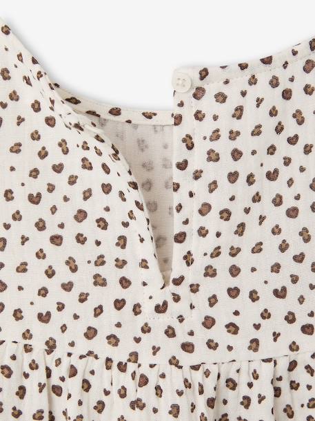 Jurk met bloemenprint van katoenen gaas beige+beige, bedrukt+lichtroze+vanille - vertbaudet enfant 