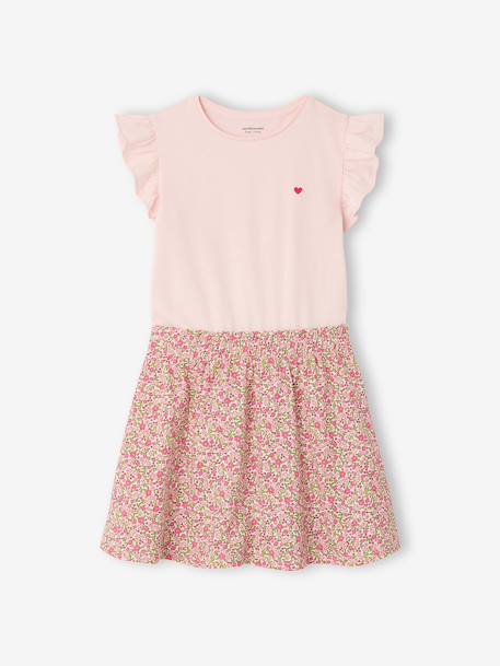 Meisjesjurk met 2-in-1 effect beige+ecru+indigoblauw+lichtroze+roze, gestreept - vertbaudet enfant 