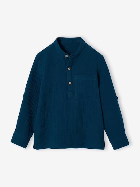 Garçon-Chemise en gaze de coton personnalisable garçon manches retroussables