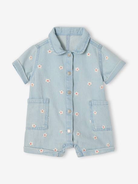 Combishort bébé fille denim denim bleached - vertbaudet enfant 