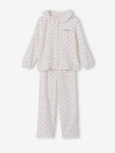 Pyjama fille gaze de coton fleurs écru - vertbaudet enfant 