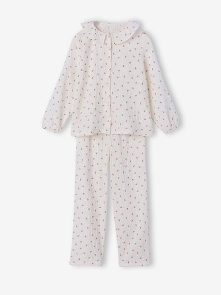 Fille-Pyjama, surpyjama-Pyjama fille gaze de coton fleurs