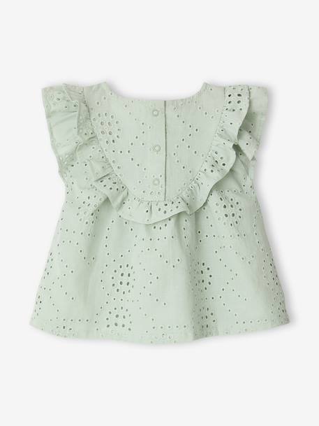 Blouse voor babymeisjes met Engels borduurwerk blauwgroen - vertbaudet enfant 