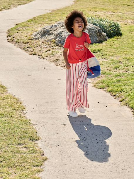 T-shirt fille détail noeud fantaisie écru+rayé bleu+rouge - vertbaudet enfant 