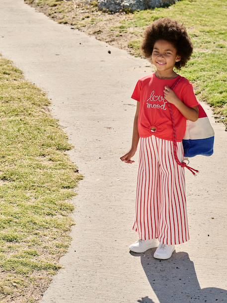 Wijde gestreepte legging van gebreide sweater blauw, gestreept+rood, gestreept - vertbaudet enfant 