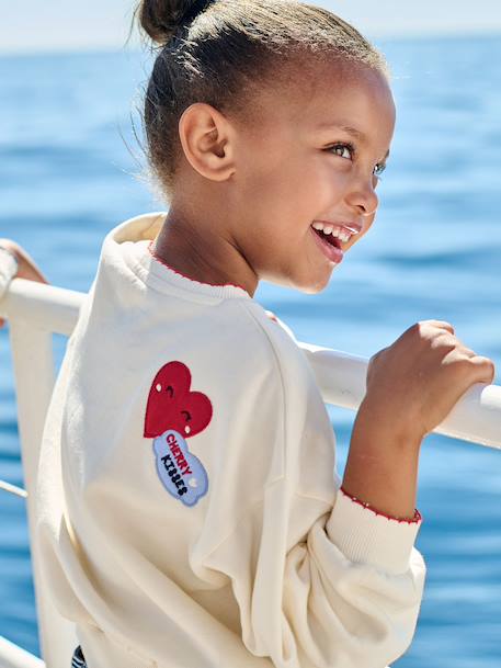 Sweat fille avec patchs écru - vertbaudet enfant 