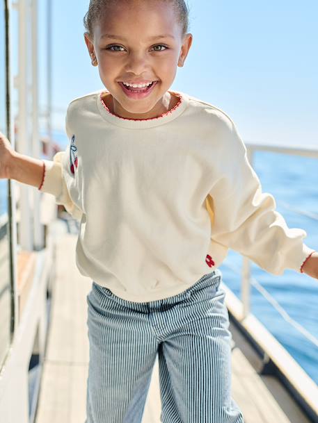 Sweat fille avec patchs écru - vertbaudet enfant 