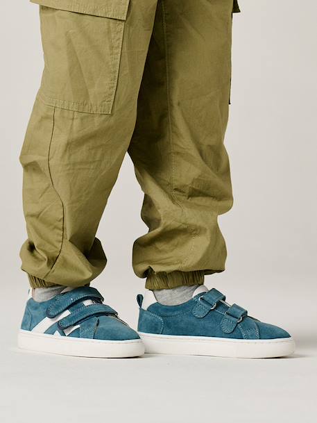 Baskets enfant cuir scratchs bleu jean+lot bleu+lot vert+marine - vertbaudet enfant 