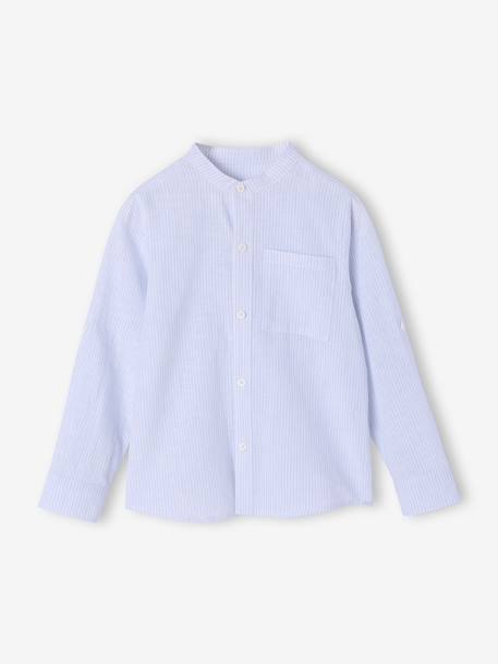 Gestreept jongenshemd met maokraag blauw, gestreept+groen, gestreept - vertbaudet enfant 
