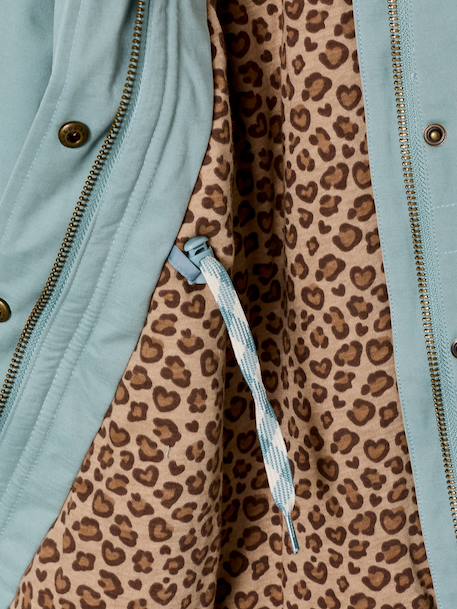 Lange parka met capuchon voor meisjes groengrijs - vertbaudet enfant 