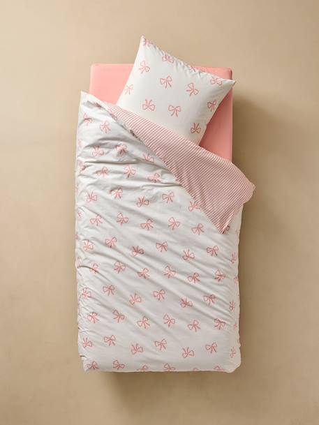 Parure housse de couette et taie d'oreiller NOEUDS avec coton recyclé rose imprimé - vertbaudet enfant 