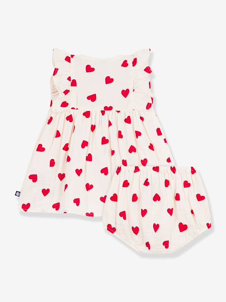 Jurk en bloomer baby met ruches van katoen ecru - vertbaudet enfant 