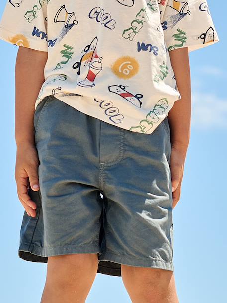 Elastische bermuda voor jongens dennen+jeansblauw+pastelgeel - vertbaudet enfant 